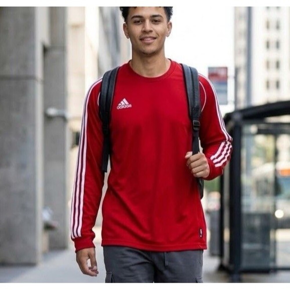 VTG Y2K Adidas 3-Stripes Long Sleeve Soccer Jersey Shirt Red White 2XL Blokecore